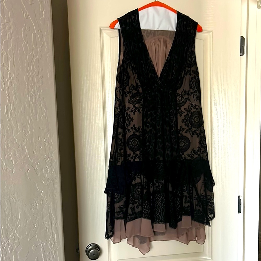 Nanette Lepore Elegant Black and Tan High Low Dress
